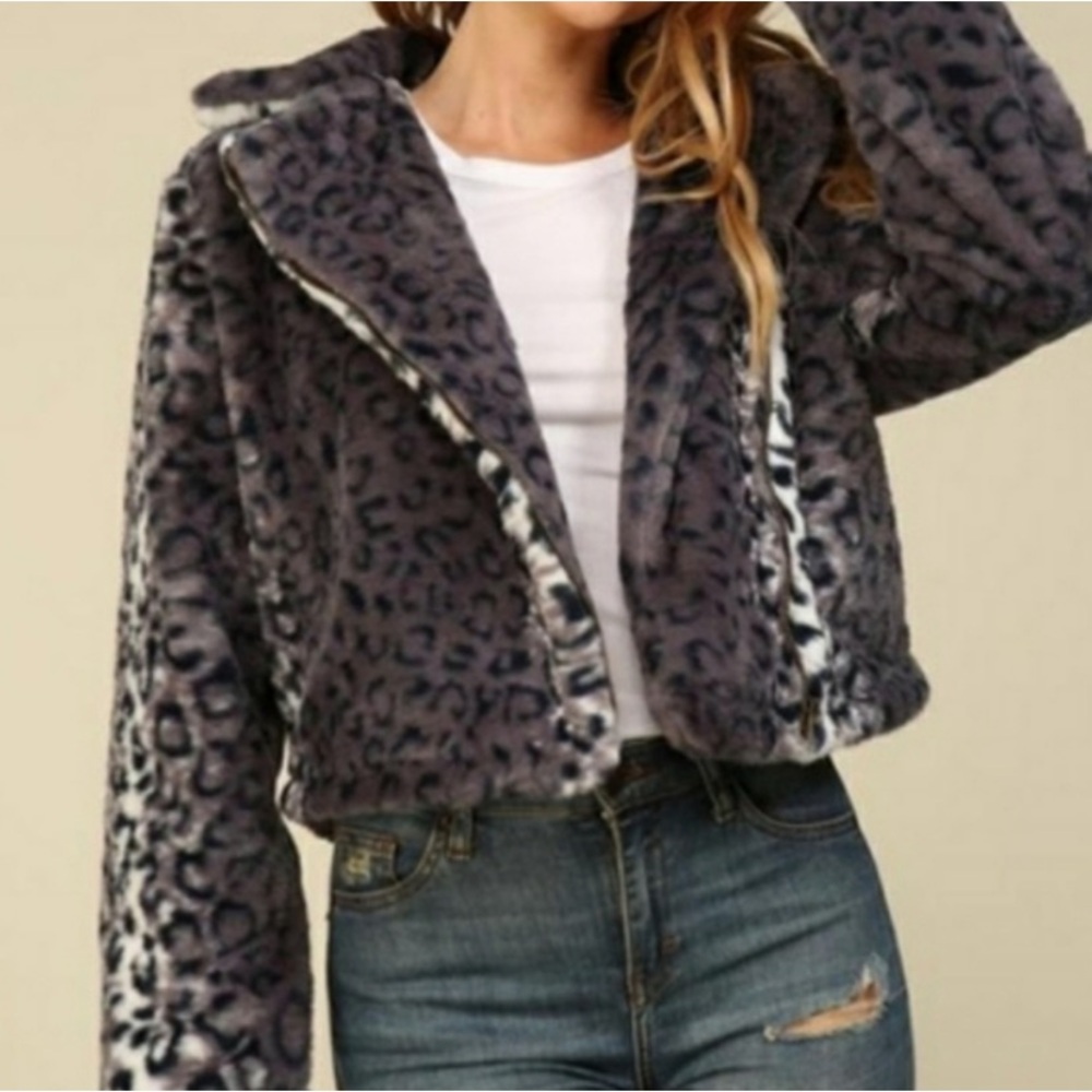 TIMING Leopard Faux Fur Jacket